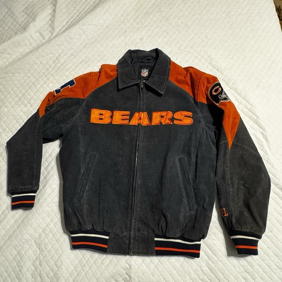 NFL Other - NFL Chicago Bears Mens Sz L Suede Bomber Jacket SUPERBOWL Vtg 90s Patch Blue